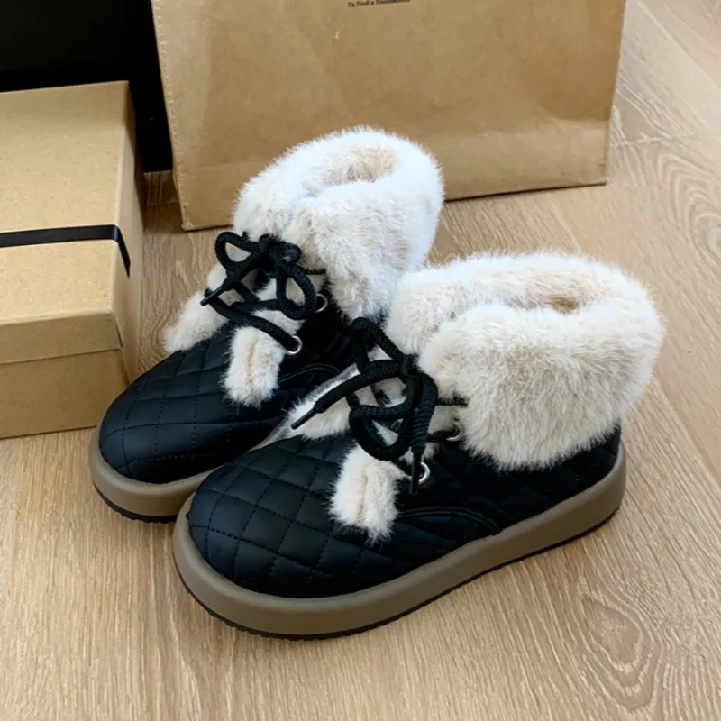 Зимние ботильоны на меховой платформе женская обувь плоской подошве плюшевая