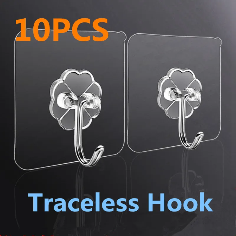 

10PCS Kitchen Seamless Adhesive Hook Bathroom Transparent Wall Hanging AdhesiveWall Door Strong Nail Free Small Hook