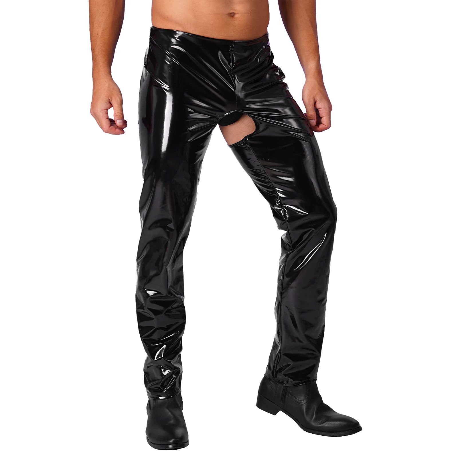 

Sissy Mens Patent Leather Exotic Lingerie Pants Sexy Open Crotch And Open Butt Pants Skinny Stretchy Legging Trousers Clubwear
