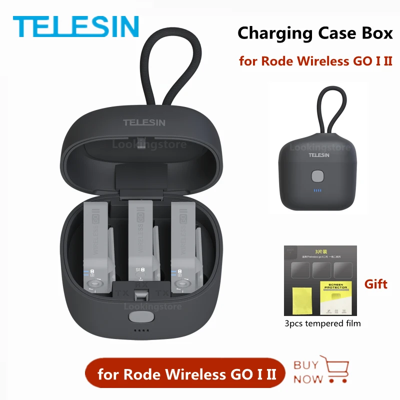 

TELESIN Charging Case Box for Rode Wireless GO I II Mic 4000mAh 3 Way Battery Fast Charger Case for Wireless Microphone