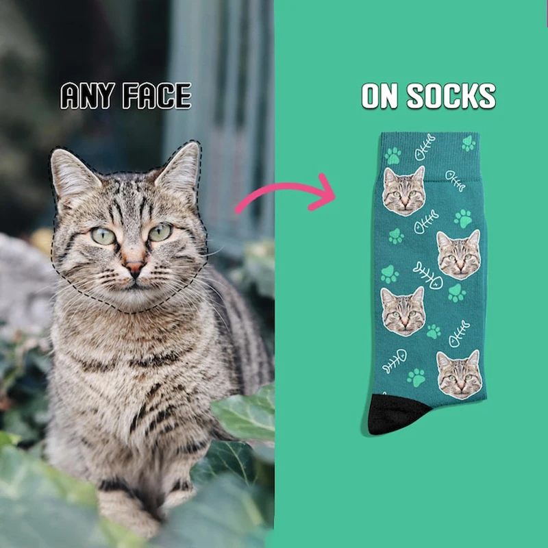 Custom Print Your Photo Pet Face Socks Personalized Socks Logo Fashion Funny Cotton DIY Design Birthday Valentine's Novelty Sock