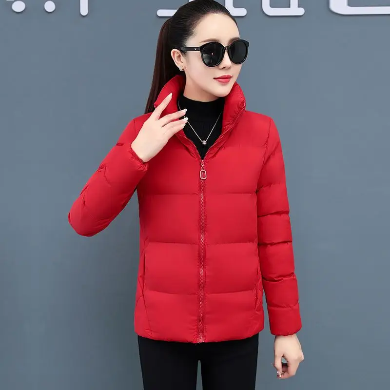 Autumn Winter 2023 Korean Women Short Jacket Stand Collar Casual Lightweight Parka Korean Style Solid Zippers Fashion Coat C20
