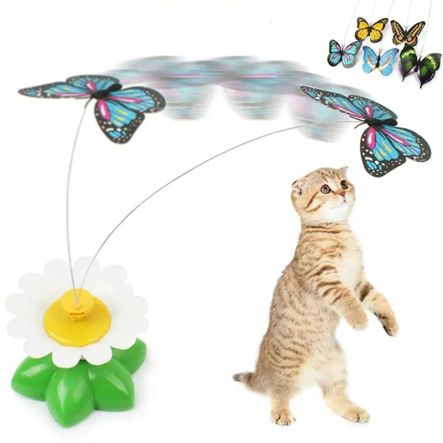 Электрическая вращающаяся красочная бабочка интересная игрушка для кошек