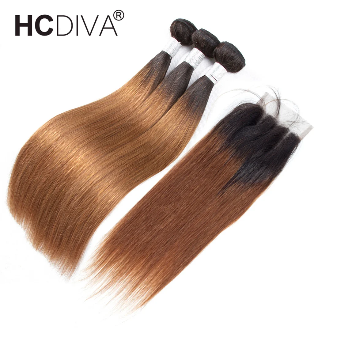 T1B/30 Bone Straight Hair Bundles With Closure 10A Brazilian Human Hair Extension 3 Bundles With Closure Remy Colored Human Hair
