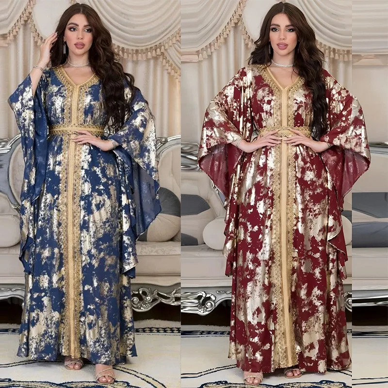 Eid Muslim Party Abaya Women Dress Bat Sleeve Prayer Morocco Caftan Chiffon Abayas Gowns Dubai Arabic Maxi Robe Outwear 2023