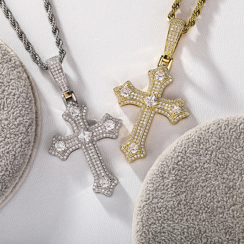 Фото Хип-хоп коготь квадратный циркон Bling Iced Out CZ крест подвески ожерелья для мужчин рэпер ювелирные изделия золото серебро цвет Прямая доставка №3