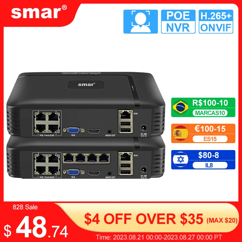 Smar H.265 4CH 8CH 4K 5MP 1080P POE NVR Audio Out Fo Security Surveillance Camera Network Video Video Recorder Face Detect Xmeye