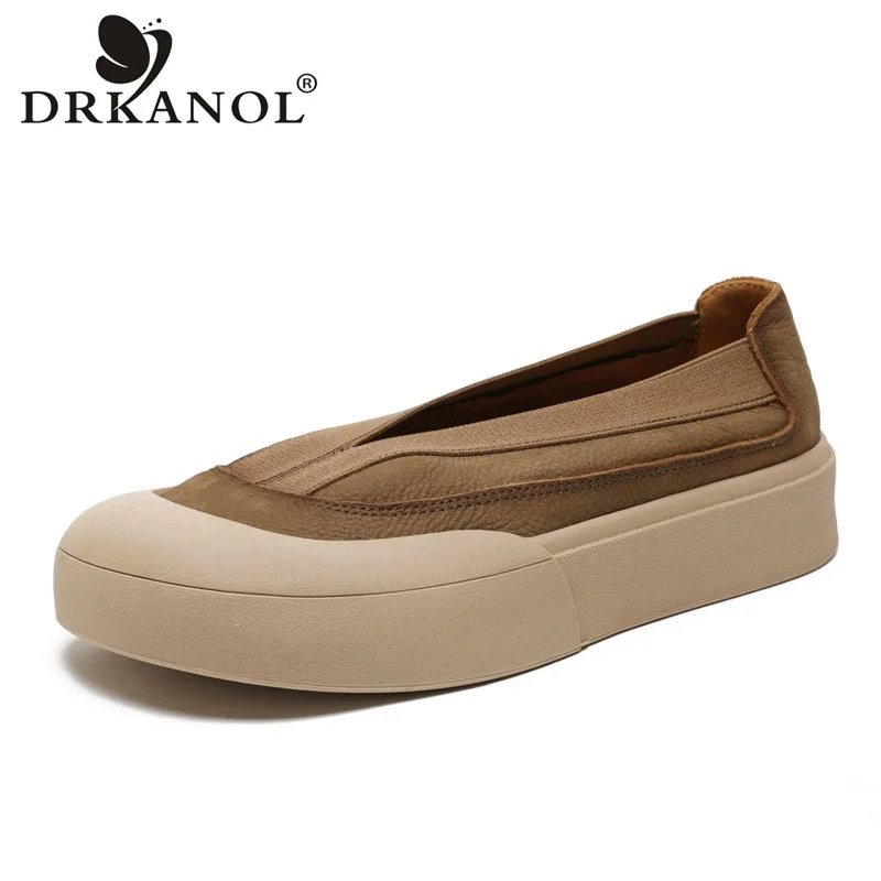 

DRKANOL 2023 Fashion Slip-On Loafers Women Flat Shoes Literary Style Genuine Cow Leather Shallow Comfort Daily Casual Shoes Lady