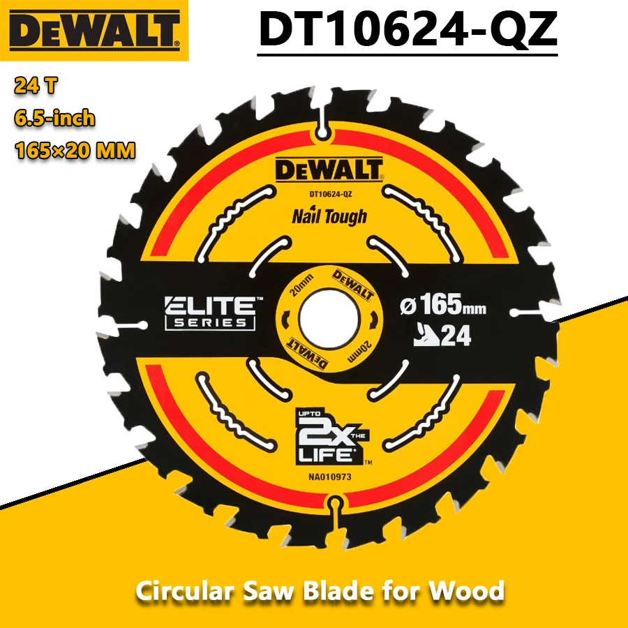 Фото DEWALT DT10624-QZ 1/3 шт. 24T Диск для циркулярной пилы по дереву 165×20 мм, универсальные аксессуары для электроинструментов №2