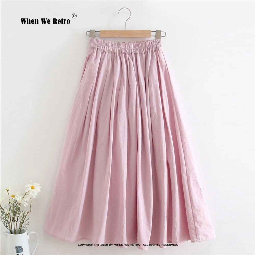 

Юбка-макси хлопково-Льняная в литературном стиле, свободная плиссированная длинная юбка для отпуска в стиле ретро, в стиле мори, бохо, RS999, на лето