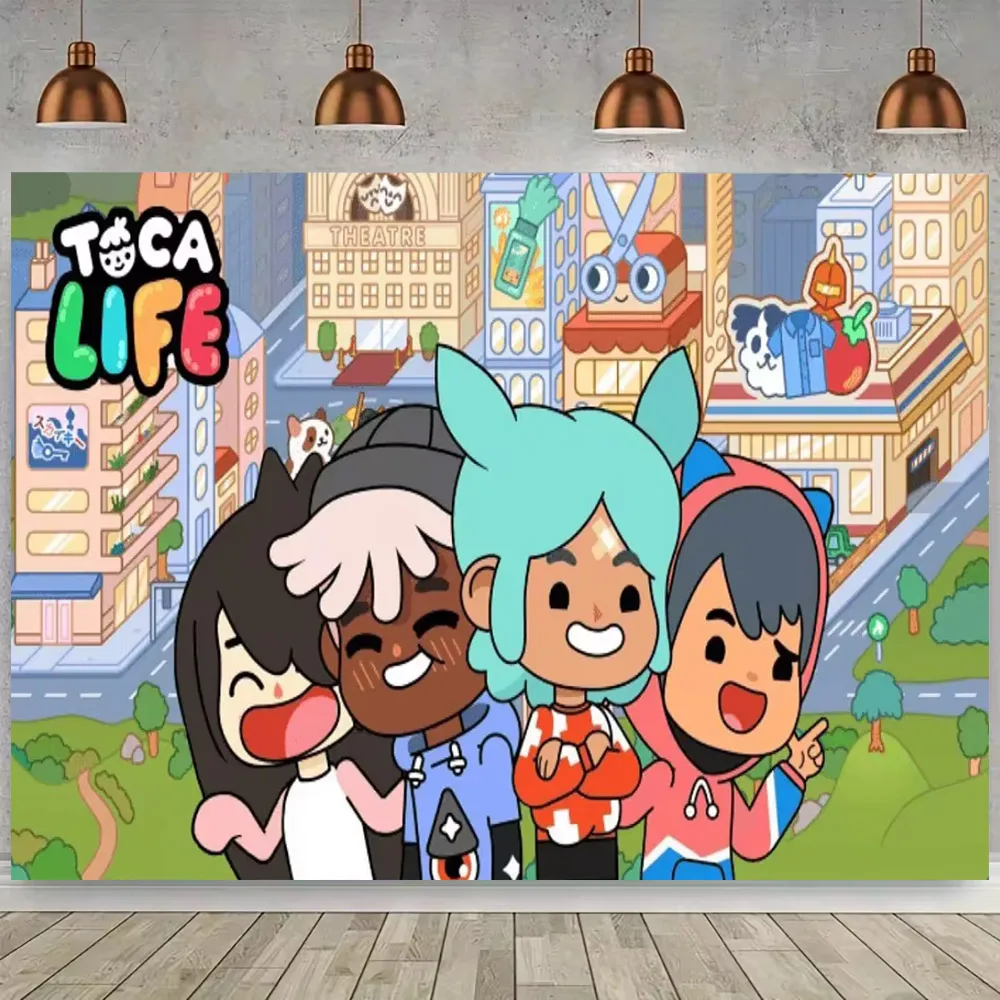 Виниловый фон для фотосъемки детей с изображением мультфильма Toca Life World