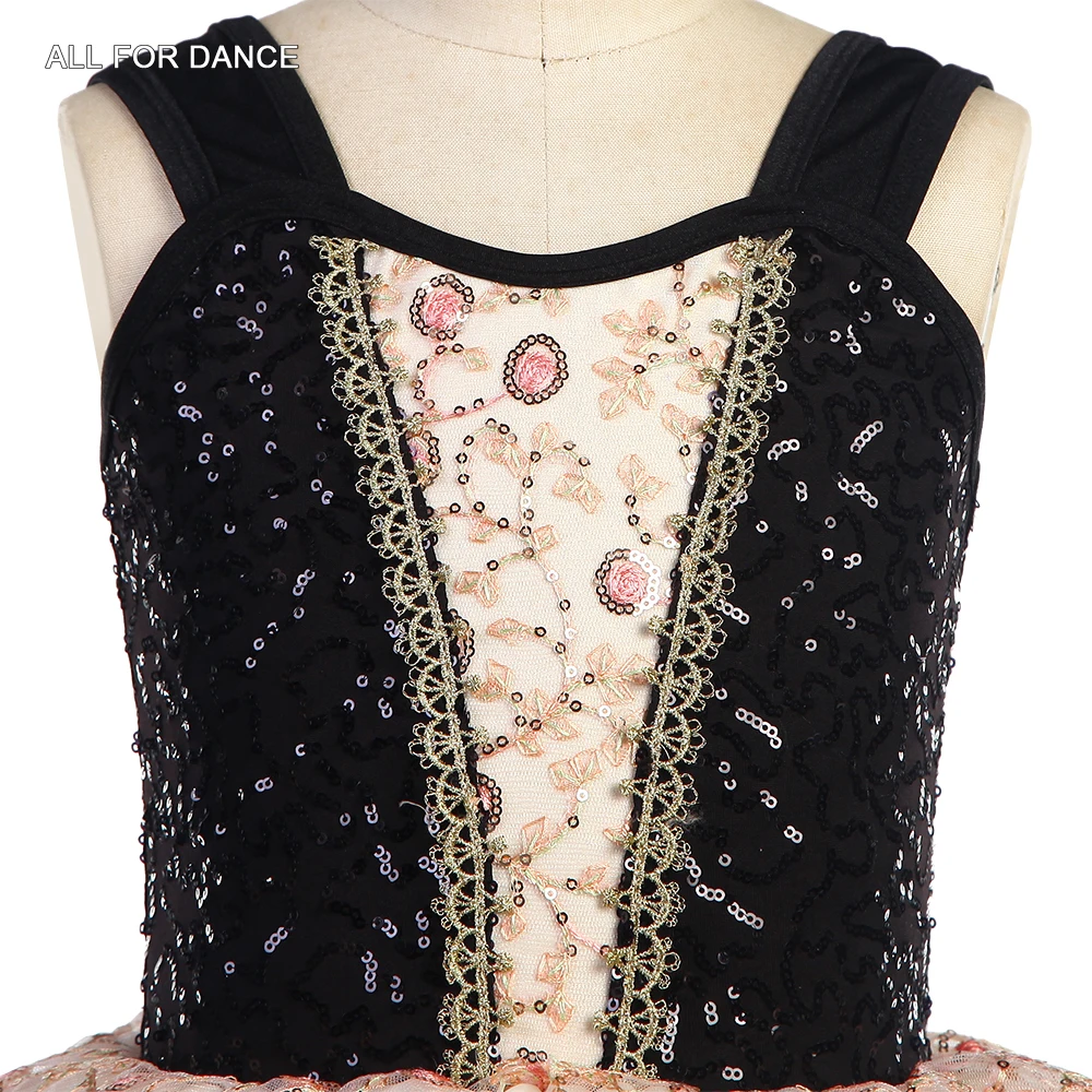 23001 Черный топ с пайетками лиф и пышная юбка-пачка для девочек танцевальная