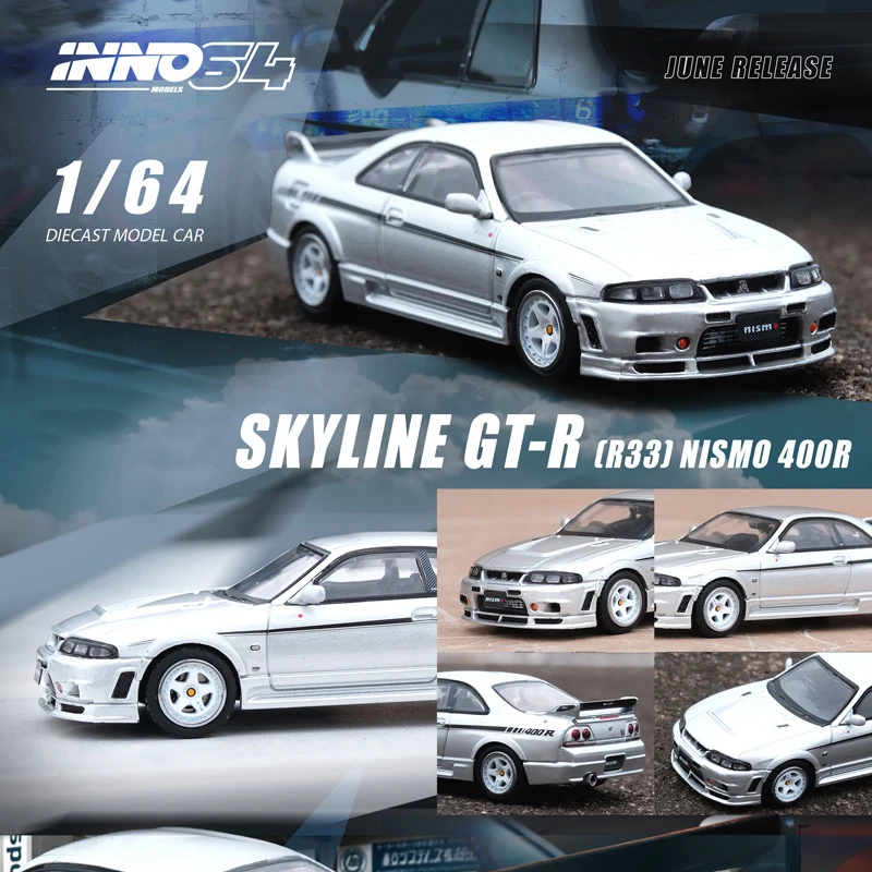 

INNO In Stock 1:64 Skyline GTR R33 NISMO 400R Silver Diecast Diorama Model Collection Miniature Carros Toys