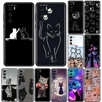 funny cute cat line art silicone phone case for huawei p30 p40 p20 p10 lite p50 pro p smart z 2019 soft tpu back cover cat coque