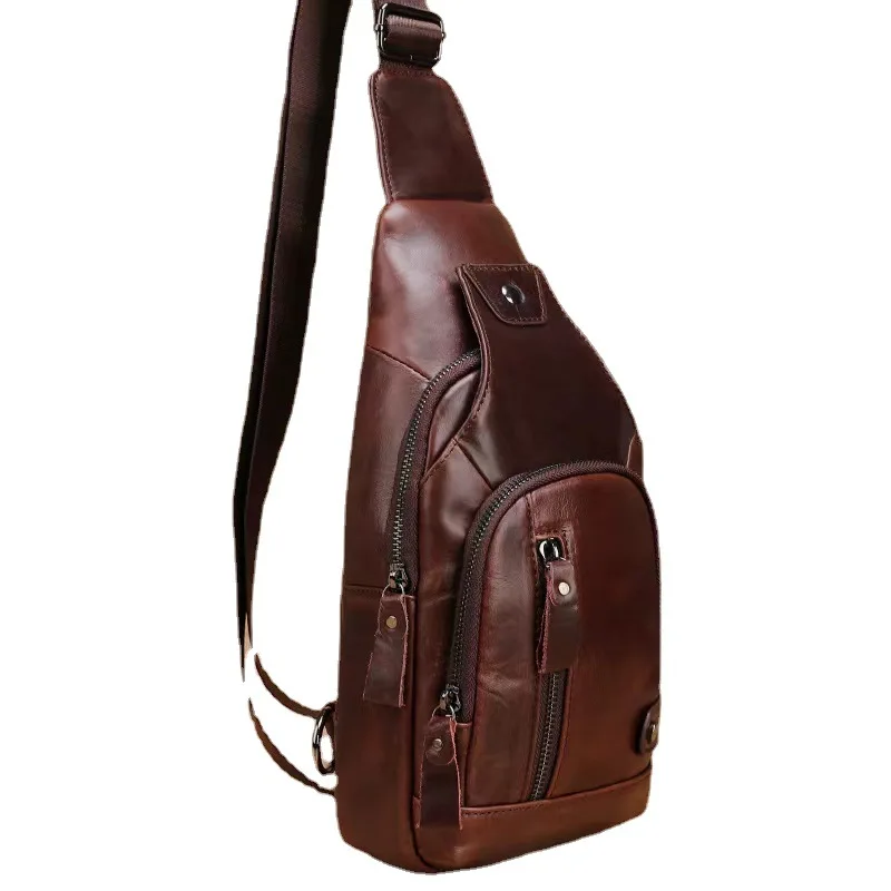 Luxury Genuine Leather Chest Bag For Men Business Shoulder Crossbody Bag Casual Sling Bag Male Travel Chest Daypack