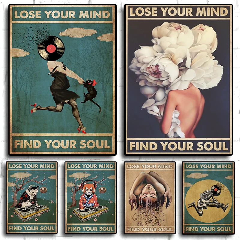 Винтажный плакат с изображением черной кошки постер надписью потерять свой ум