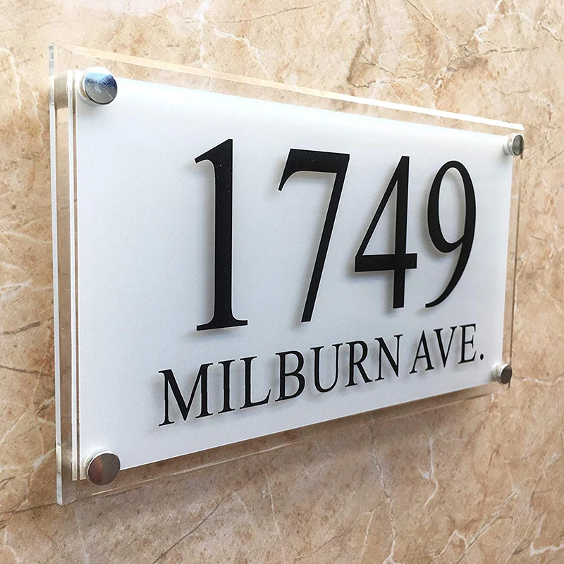 Personalised Home Number Sign Glass Effect Arcylic Plaques with Your Cusomized Door Numbers 1-9999 Office Street House Names