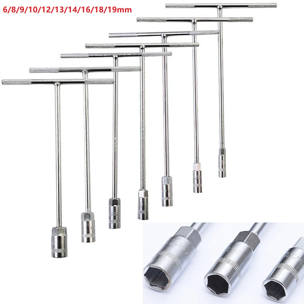 

6-19mm T Type Universal Socket Wrench Silver Steel External Hexagon Spanner For Automobile Repair Hand Tool