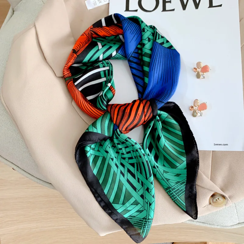 

2022 Silk Square Scarf Lady Hair Band Foulard Satin Female Scarves Headband Women Bandana Shawl and Wraps Large Hijab Summer