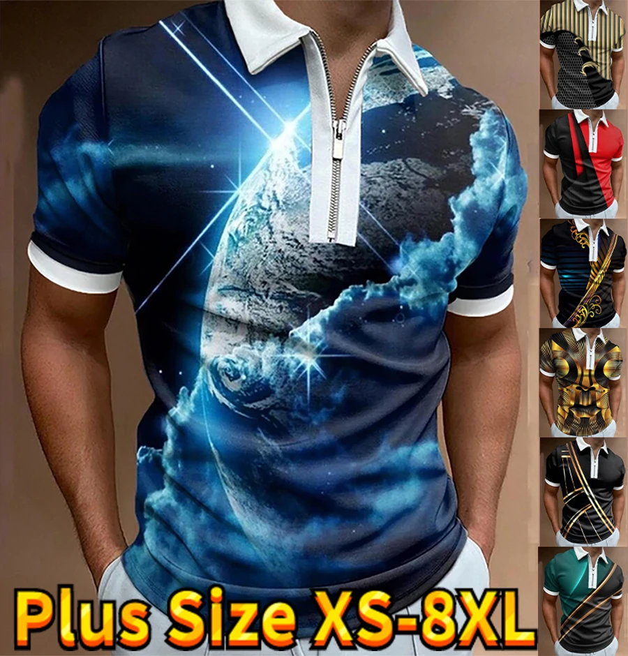 

2023 New Summer Men's Lapel Zipper Casual Street T-shirt Clothing 3D Printed Polo Shirt High-quality Short-sleeved Shirt XS-8XL