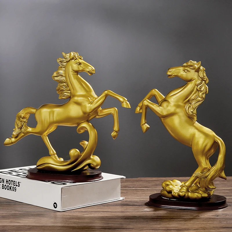 

Chinese style golden horse decoration office wine cabinet luxury jewelry home furnishings resin sculpture crafts