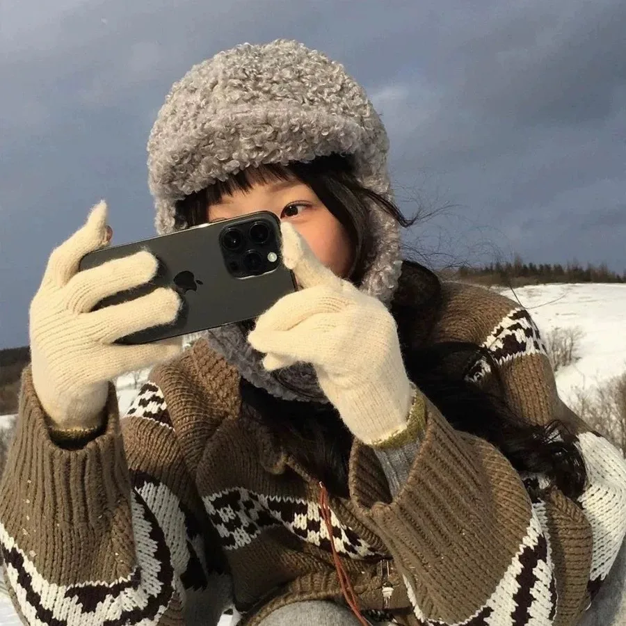 Русская шапка-ушанка корейская однотонная женская зимняя шапка уличная вязаная