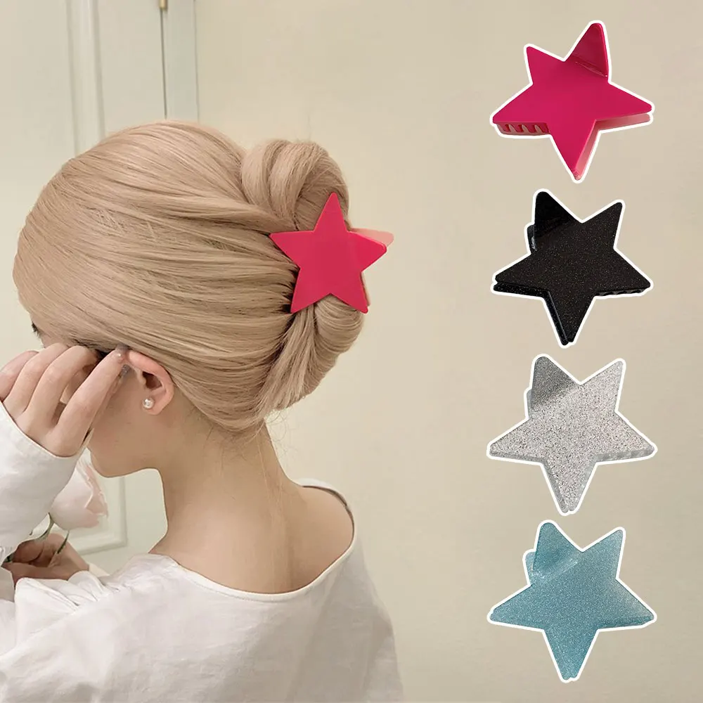 

Pentagram Y2K Fashion Large Shiny Five-Pointed Star Hair Clip Claw Acrylic Acetic Acid Shark Clip Hair Accessories 7Cm