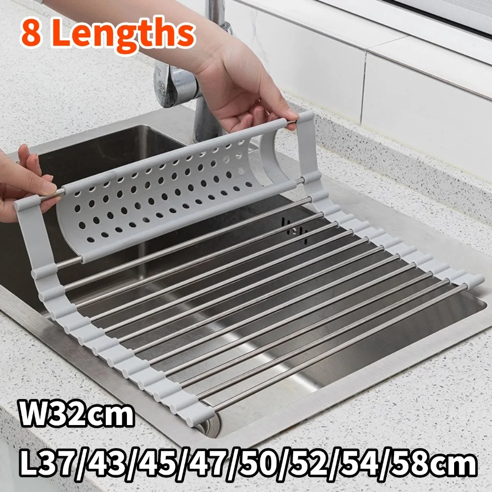 Kitchen Foldable Sink Plate Storage Bowl Holder 304 Stainless Dish Drying Rack Drainer Shelf Accessories