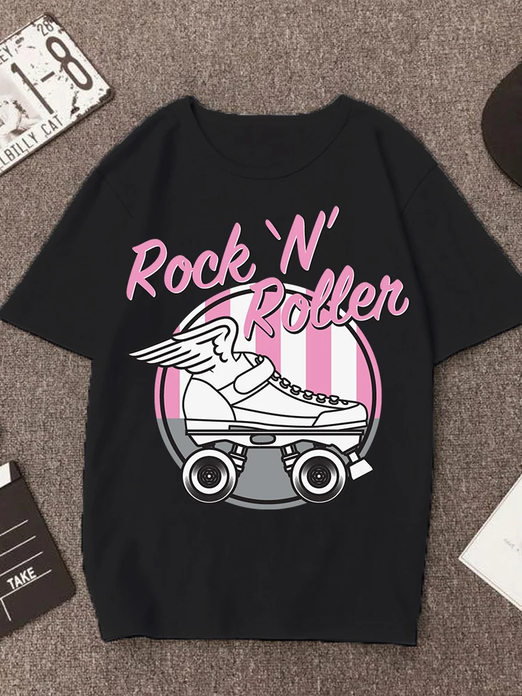 Купи T-shirts Rock 'n' Roll Printed Short Sleeves O-neck Tshirt Summer Tops Graphic Women T-shirt For Woman 2022 T Shirt Fashion Girl за 187 рублей в магазине AliExpress