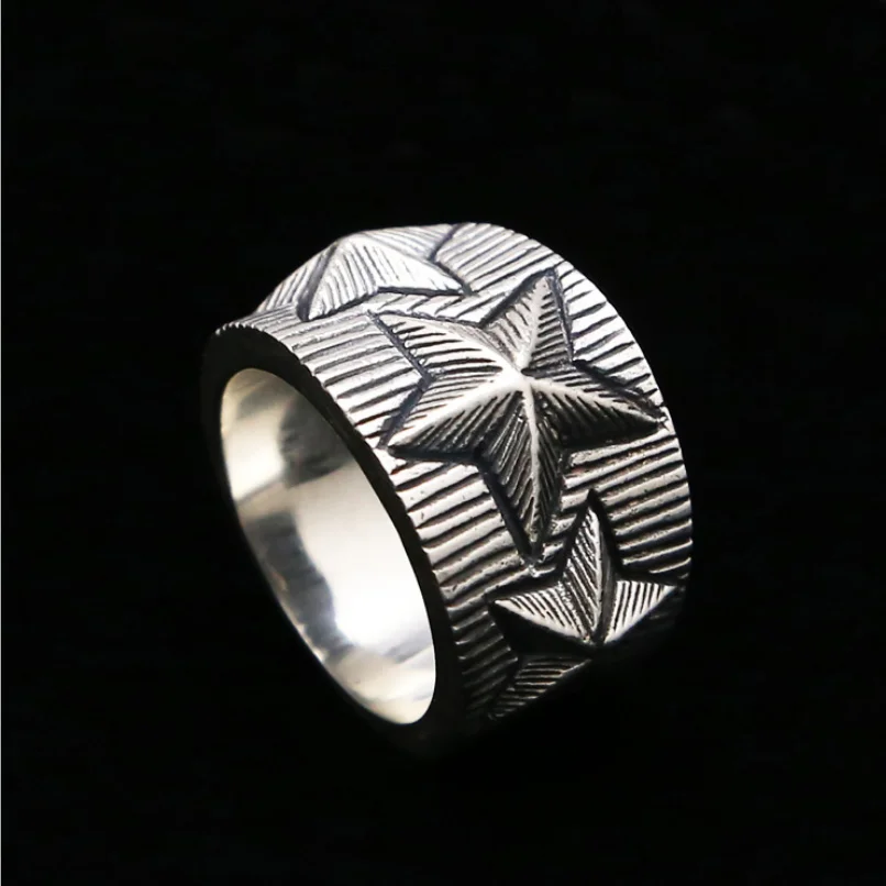 

Pure Silver Star Ring S925 Sterling Silver Pentagram Ring Men Thai Silver Ring male Ring Jewelry