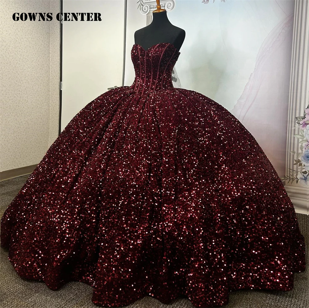 

Burgundy Sequin Corset Quinceanera Dresses Ball Gown 2023 Sweetheart Princess Sweet 16 Dresses Wedding Gown Luxury vestidos 15