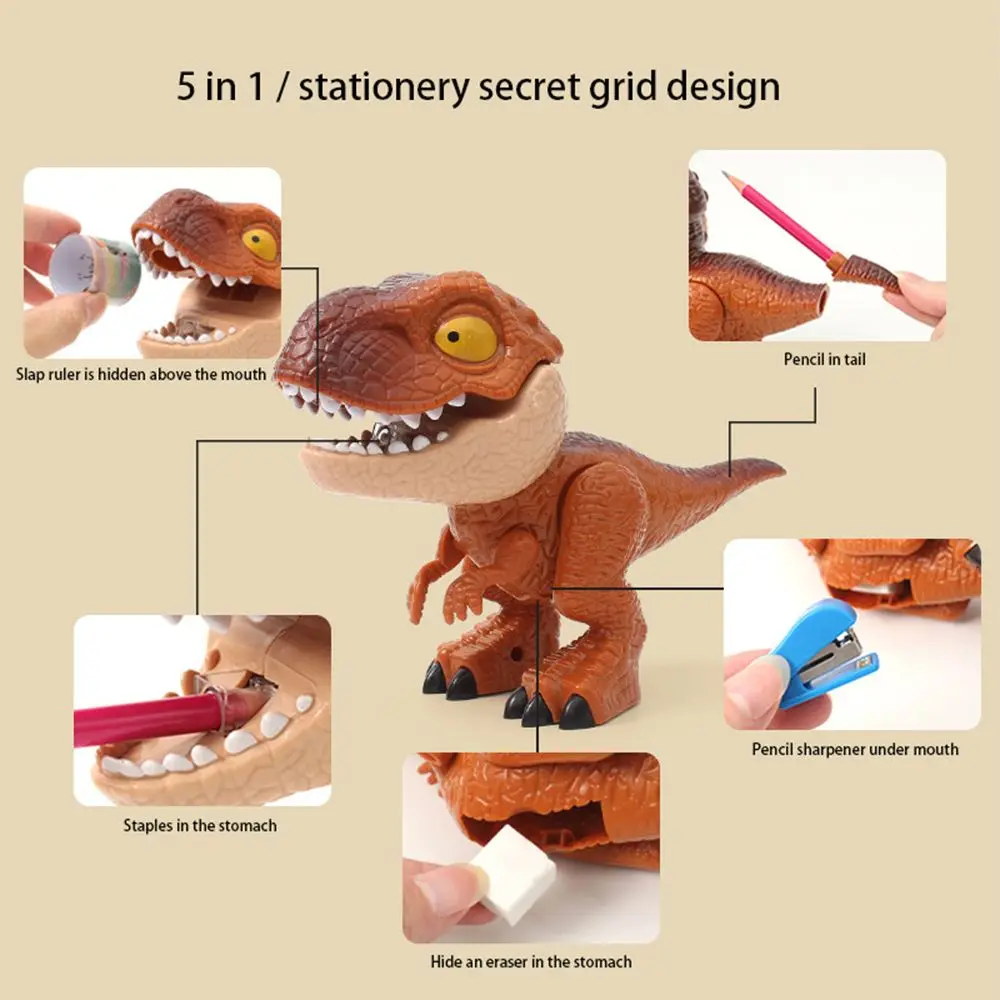 

Gift Learning Tools Pencil Sharpener Eraser Ruler Dinosaur Model Dinosaur Figurine Stationery Set 5 In 1