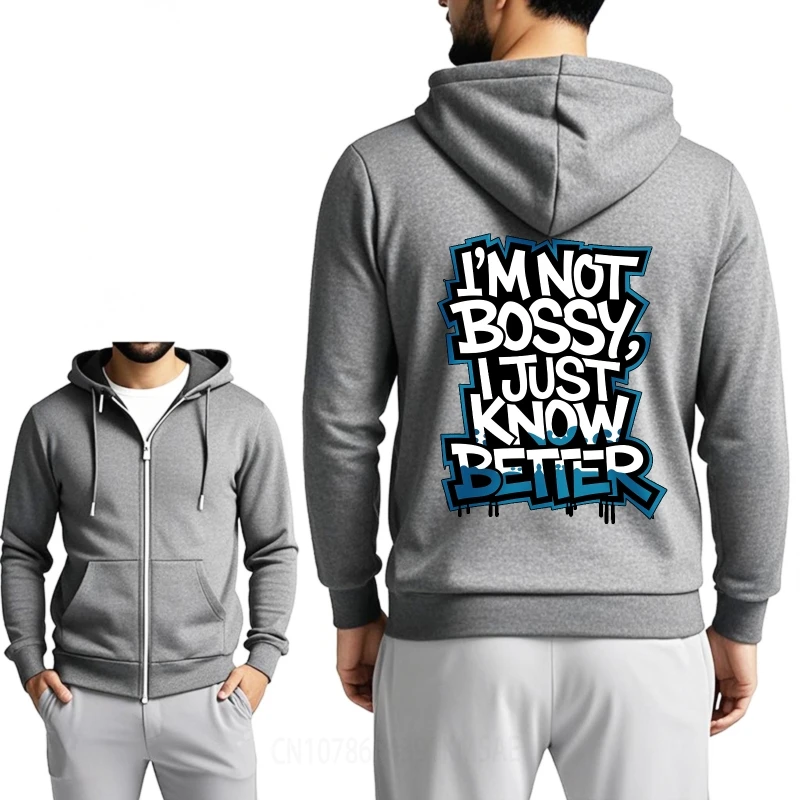 Фото Уличная одежда Мужские весенние толстовки I'm Not Bossy I Just Know Better Уличная толстовка с капюшоном Мужская минималистичная осень №2