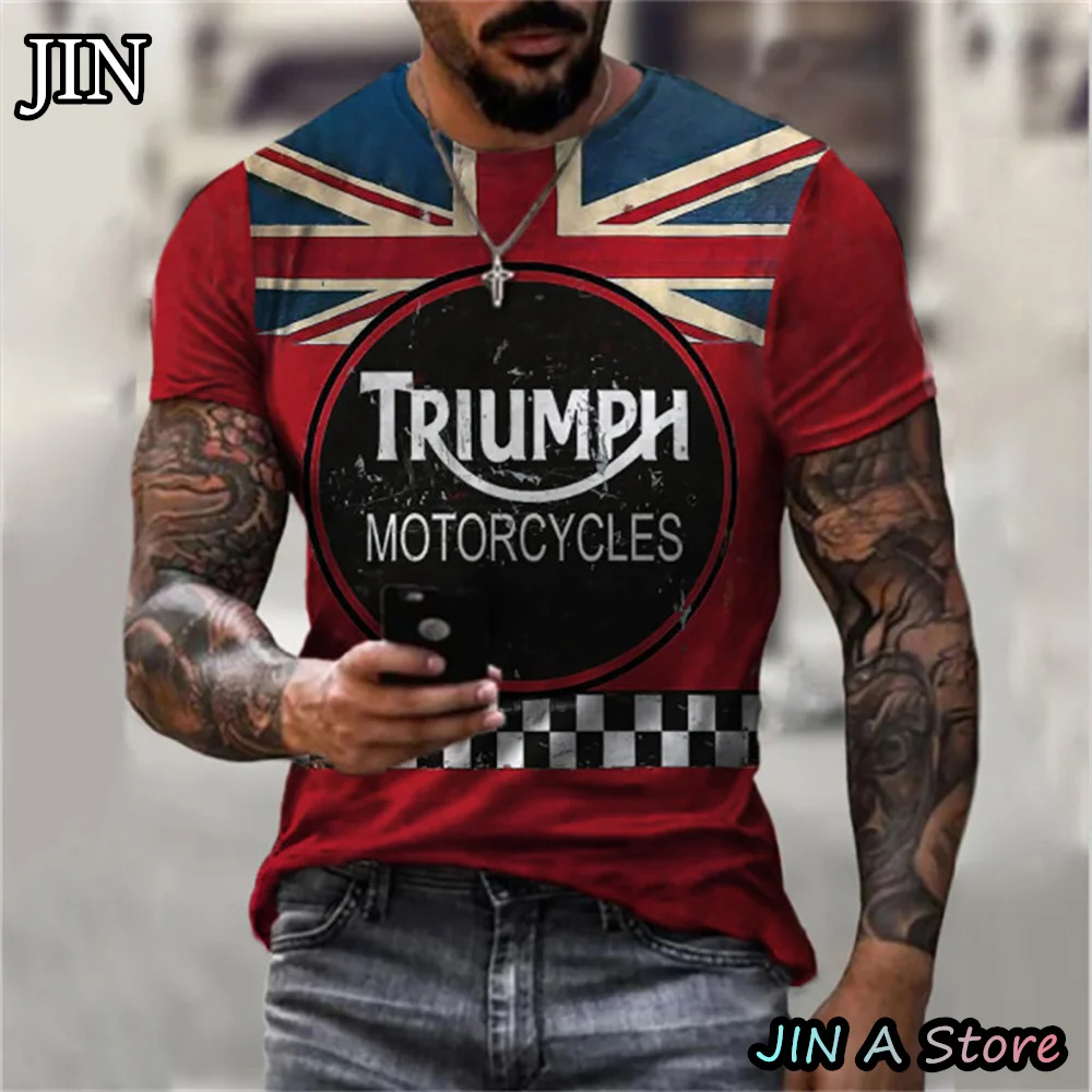 

New Summer Men Motorcycle Print T-Shirt Male Vintage Gulf Tops Tees Monogram Letter O-Neck Clothing Oversized Casual Streetwear