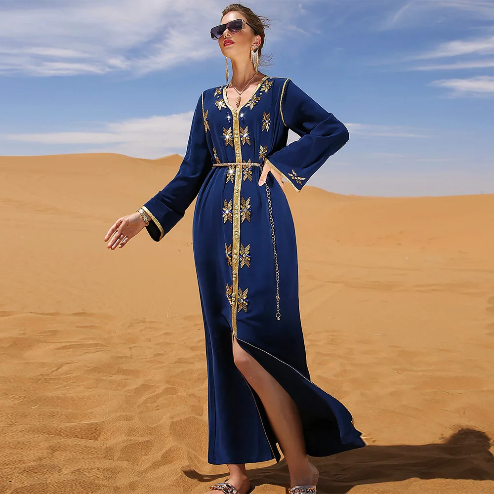 

Muslim Dress Women Muslim Fashion European Clothing Spring and Summer Hijab Long Dresses Women with Sashes Islam Abaya African
