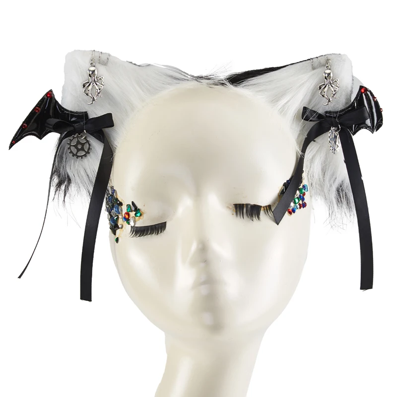 

Gothic Cartoon Cat Ears Hair Clip Faux Fur Ears Cat Bat Wings Cosplay Hairpin Lolita Retro Punk Party Headwear