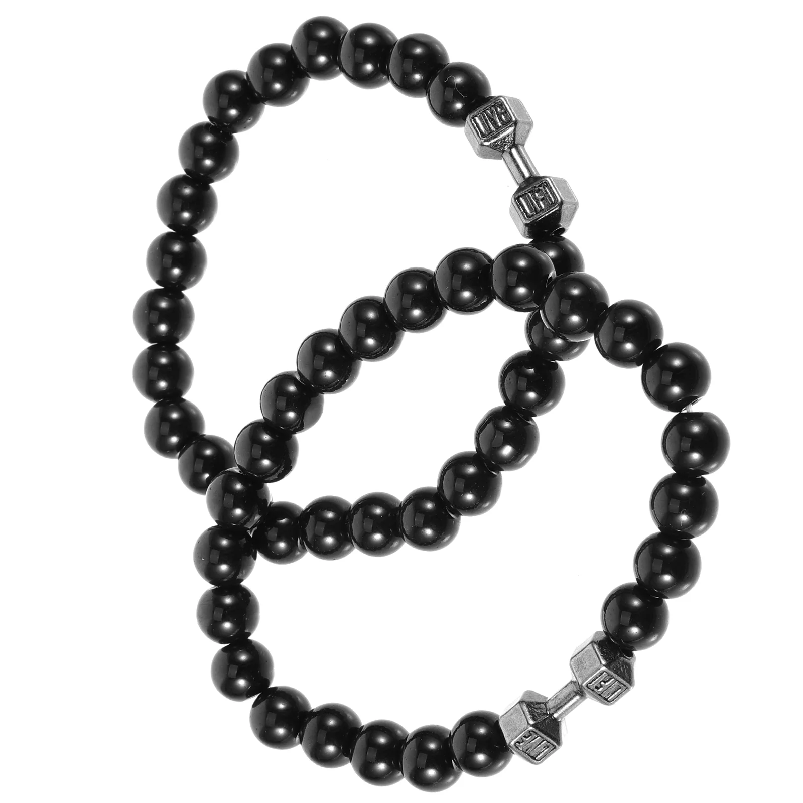 2 шт. каменный браслет с гантелями браслеты из бисера 1 комплект (ярко-черный)