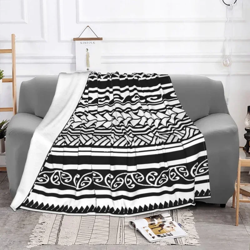 

Polynesian Tribal Coral Fleece Textile Decor Hawaiian Portable Warm Throw Blanket For Sofa Couch Plush Thin Quilt