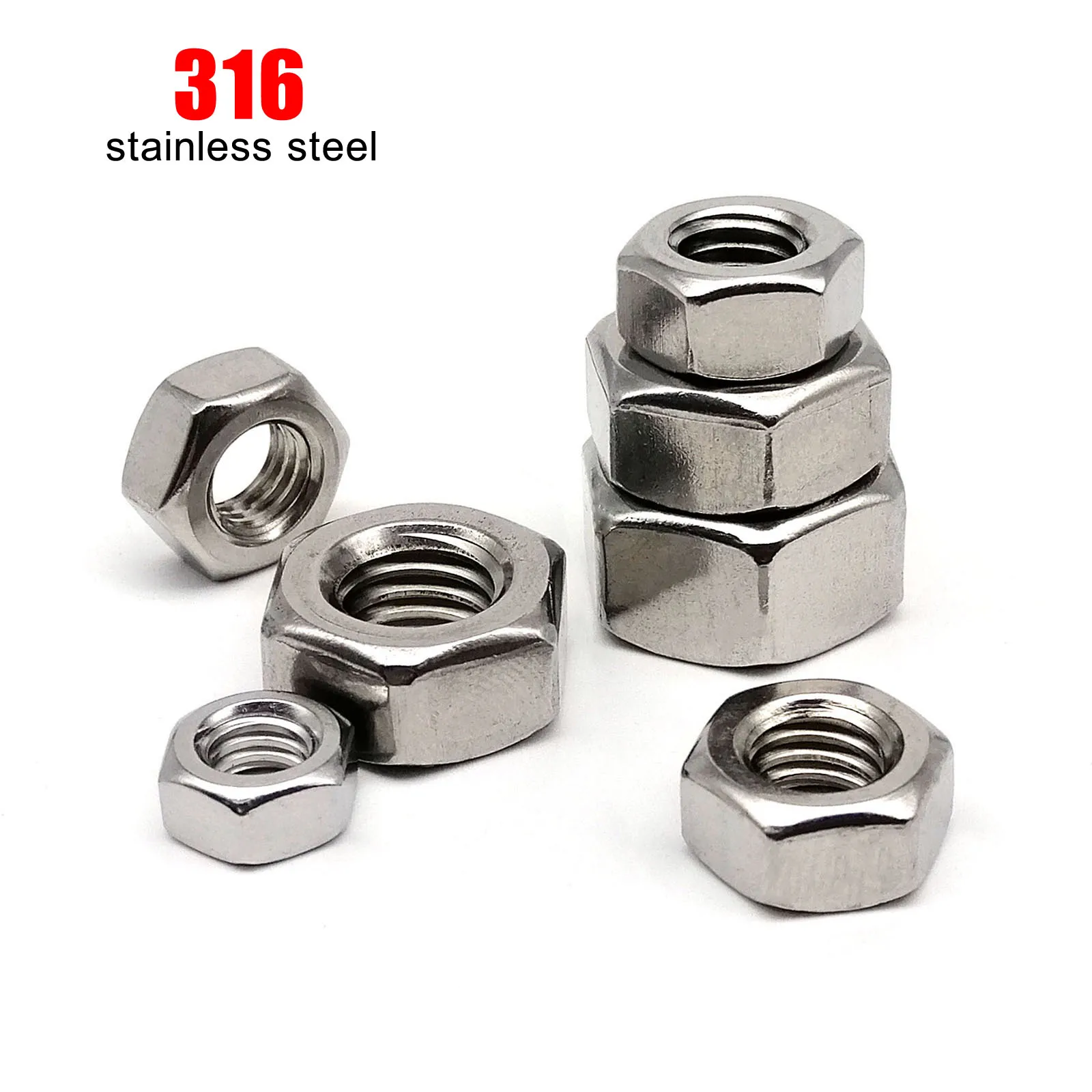 

1/2/5/10/50pcs Metric Thread M3 M4 M5 M6 M8 M10 M12 M14 M16 M18 M20 M22 M24 DIN934 316 A4 Stainless Steel Hex Hexagon Nut