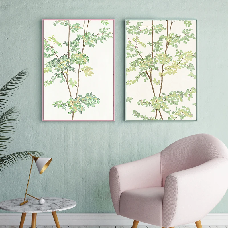 

Картина на холсте с изображением зеленого дерева, настенная живопись, современный абстрактный акварельный постер и печать для свежести, Декор для дома, гостиной