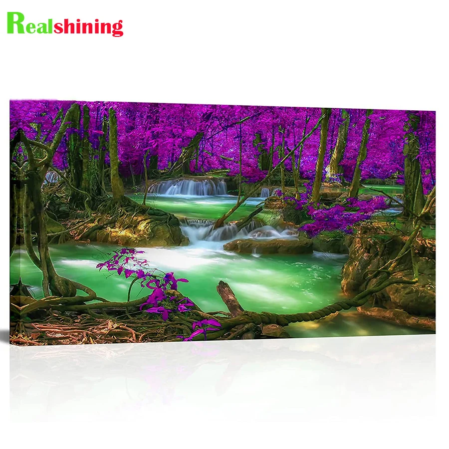 

Алмазная 5D Вышивка «водопад в тропическом лесу», мозаика с рисунком фиолетового дерева, персонализированный подарок, декор для комнаты F41