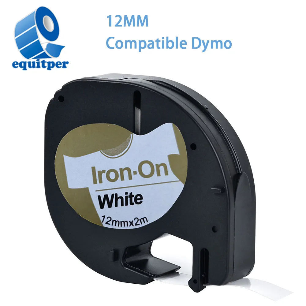 

EQUITPER For Dymo LT 18769 Fabric Iron-on black on white 12mm*4m Compatible with Delta LT label 91201 Tape