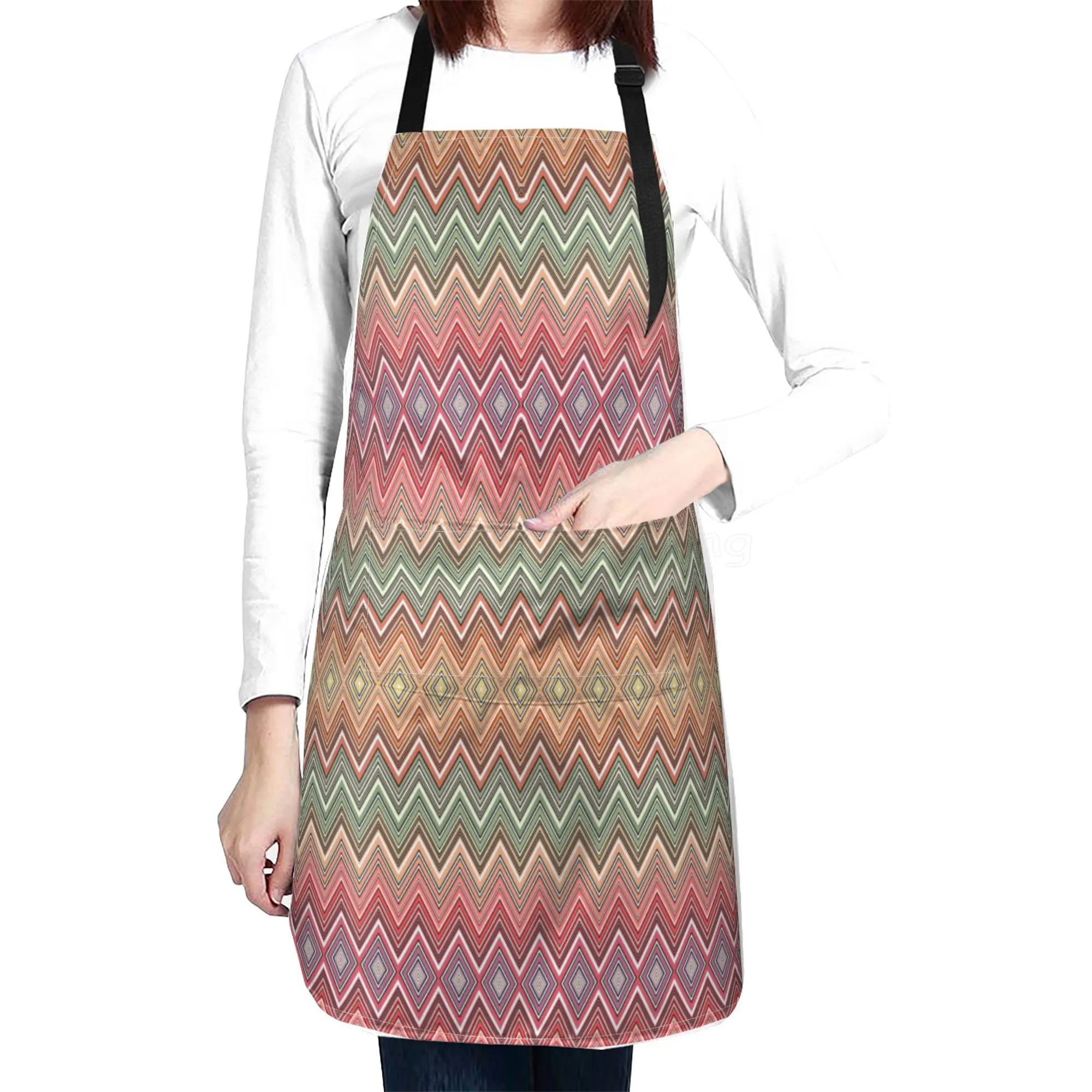 

Boho Chic Zigzag Art Waterproof Apron Bohemian Geometric Zig Zag Kitchen Aprons Grill Restaurant Bar Shop Cafes Sleeveless Apron