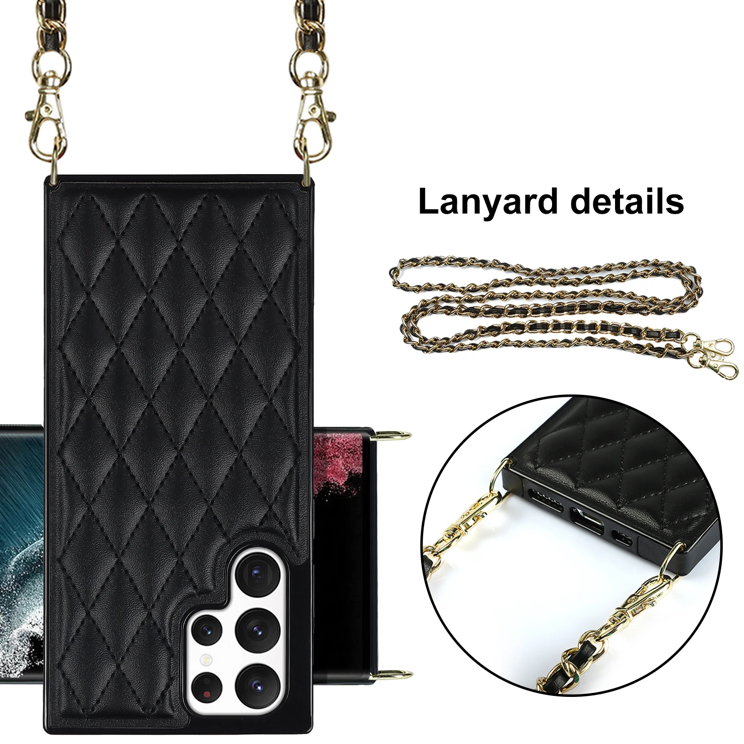 Lanyard Leather Luxury Case For Samsung S22 21 20 Ultra Note20 S10 Crossbody Cover Support Wireless Charging