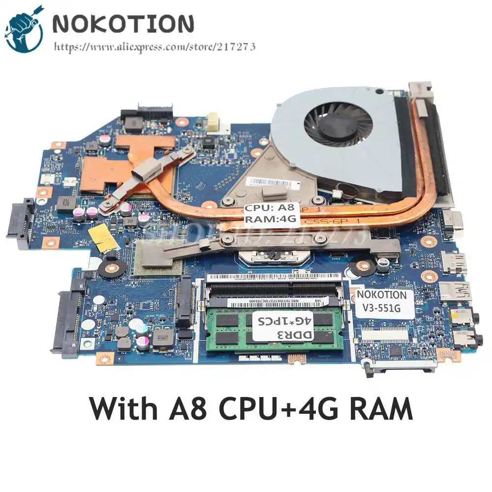 

NBC1811001 NBC1911001 Q5WV8 LA-8331P For Acer aspire V3-551G V3-551 Laptop Motherboard DDR3 With A8 CPU+HD7670M+4G RAM+Heatsink
