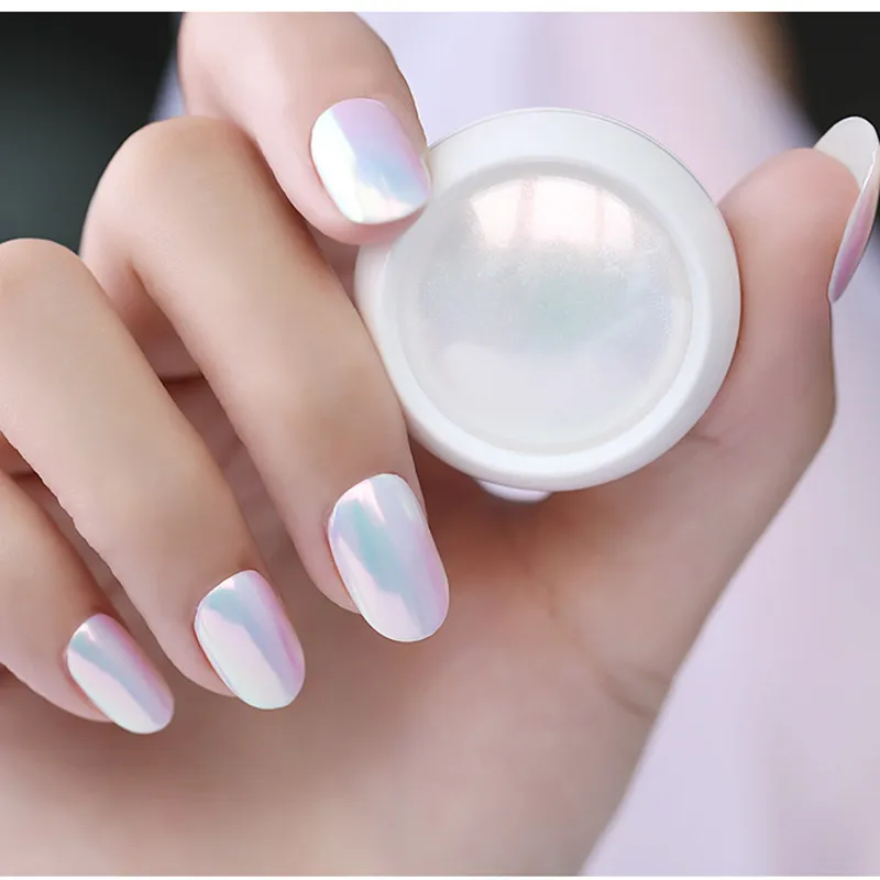 Pearl Nail Glitter Powder White Dust Pigment Chrome Acrylic Glitter Manicure Holographic Mirror Nail Art Gel Polish with Brush