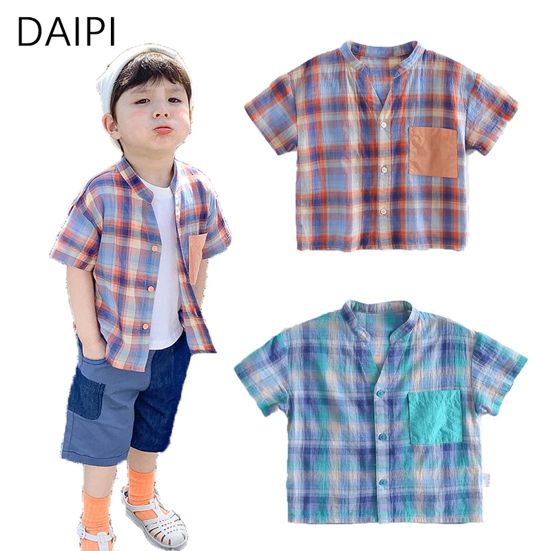 

1-7 Year Kids Clothes Girls Handsome Plaid Button Boy Clothes Cute Folds Baby Girl Clothes New Summer Family Matching Clothes