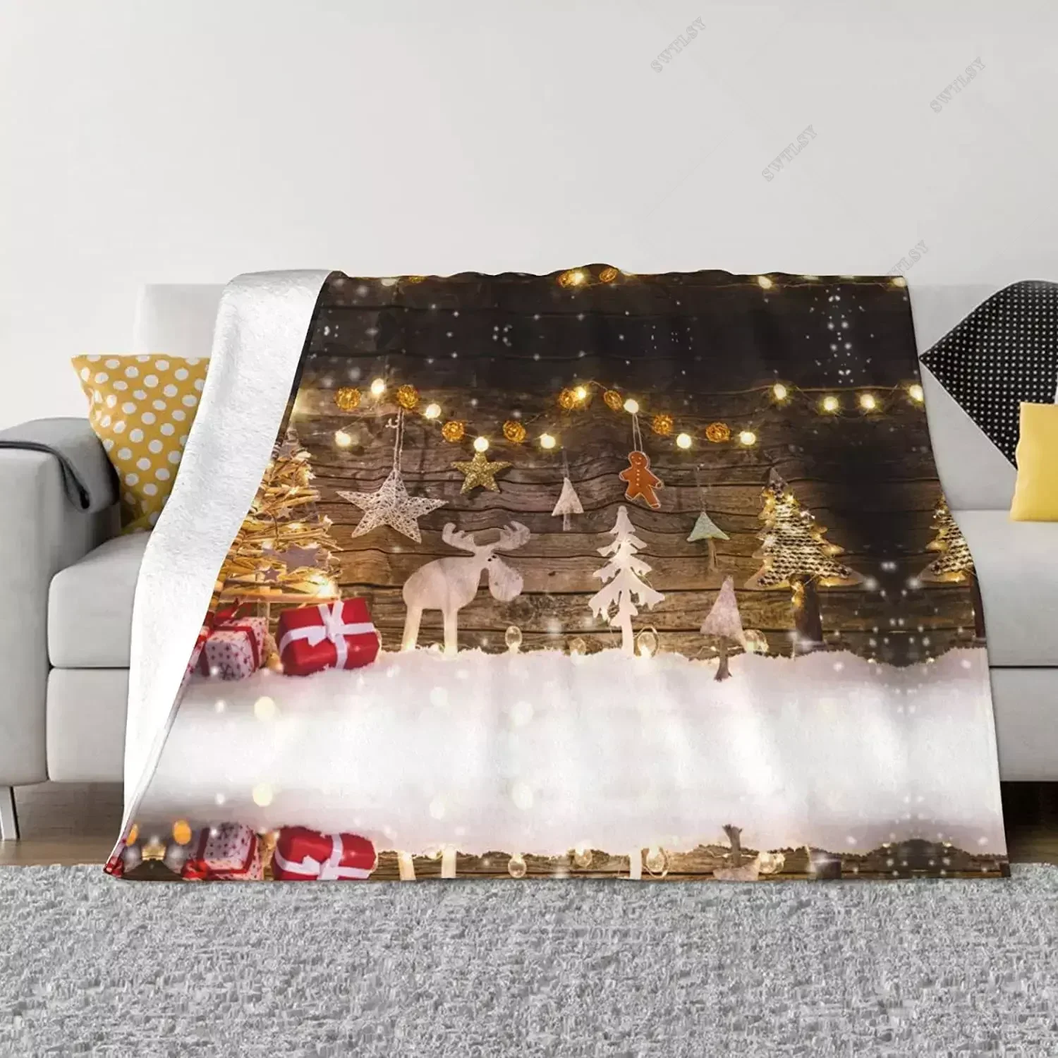 Фланелевое Одеяло с оленем большой размер необычное декоративное легкое удобное