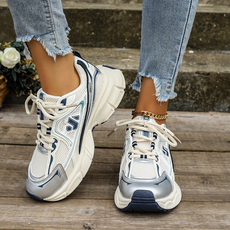 Женские сетчатые кроссовки с круглым носком дышащие перекрестными ремешками