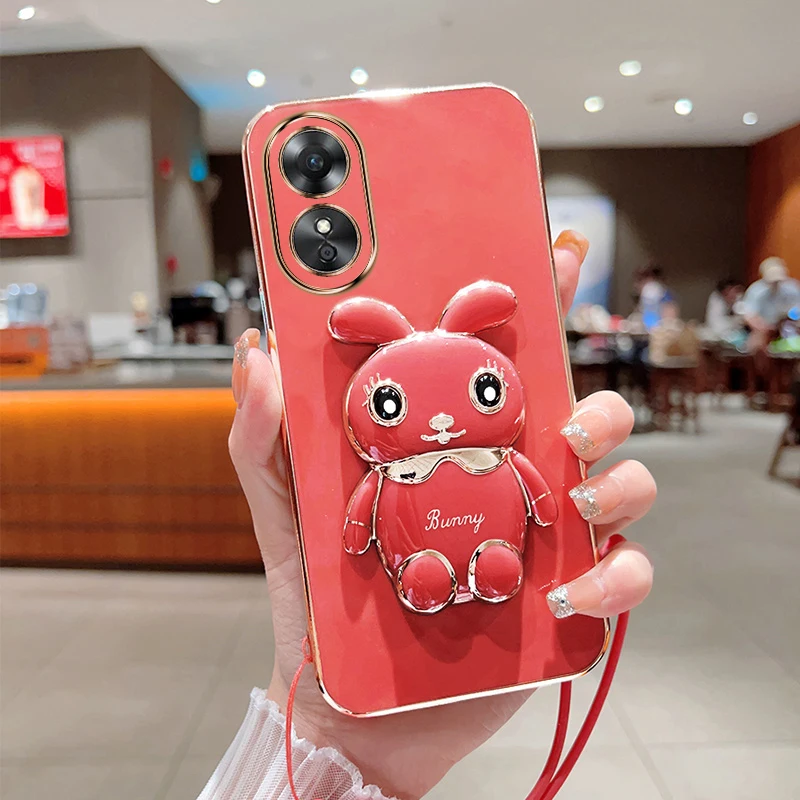 

Luxury Rabbit Astronaut Case For OPPO A96 A74 A77 A94 A57 A17 A16 A15 For OPPO A53 A76 A36 A54 A55 Reno7 Folding Stand 3D Cover